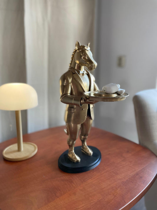 Horse Butler Statue Tray, phone holder, air pods storage, watch storage, Gold Animal Butler Figurine, Vintage Serving Tray Holder