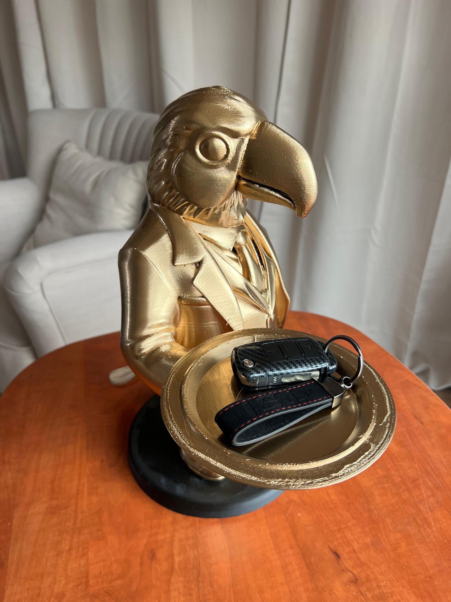 Parrot Butler Table 70CM | Elegant Champagne Tray Holder & Key Organizer | Whimsical Bird Statue for Home Decor | Ideal Gift for Bird Lovers
