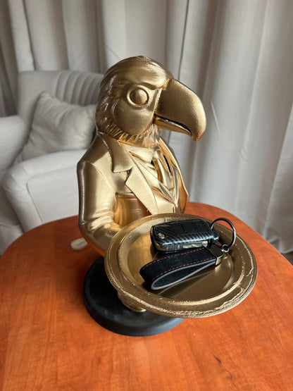 Parrot Butler Table 70CM | Elegant Champagne Tray Holder & Key Organizer | Whimsical Bird Statue for Home Decor | Ideal Gift for Bird Lovers