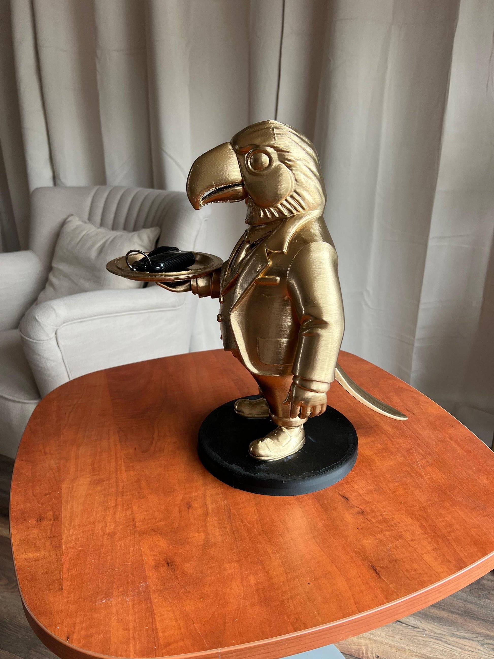Parrot Butler Table 70CM | Elegant Champagne Tray Holder & Key Organizer | Whimsical Bird Statue for Home Decor | Ideal Gift for Bird Lovers