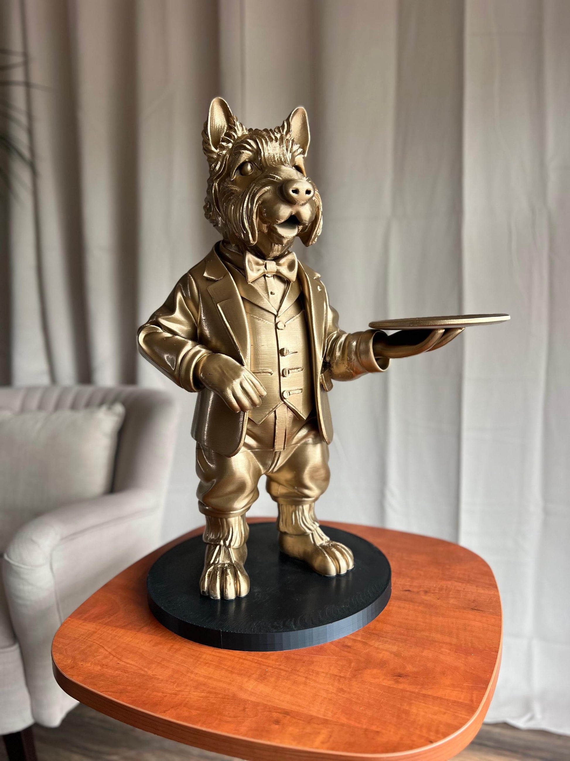 Elegant Side Table Terrier Butler 70CM | Wine & Champagne Tray Holder | Whimsical Butler Statue for Home Decor | Ideal Gift for Wine Lovers