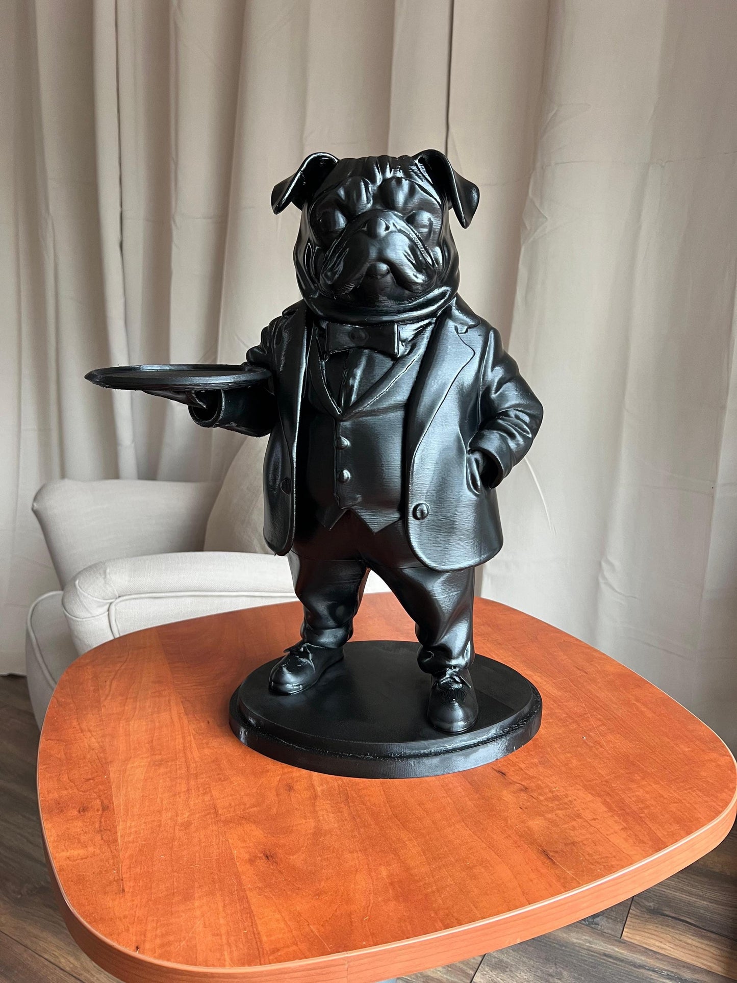 Pug Butler Table 70CM - Elegant Champagne Tray Holder & Key Organizer - Whimsical Dog Statue for Home Decor - Ideal Gift for Dog Lovers