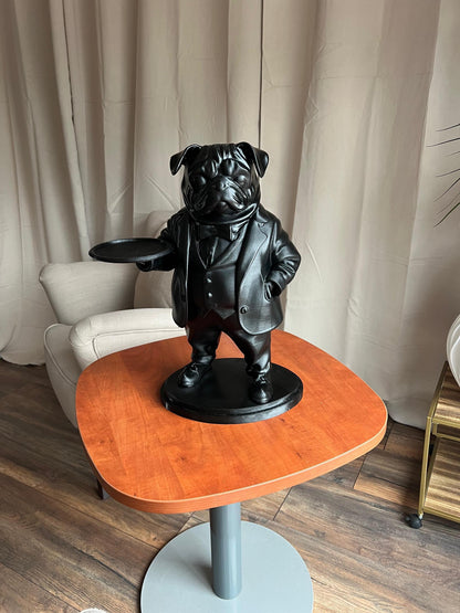 Pug Butler Table 70CM - Elegant Champagne Tray Holder & Key Organizer - Whimsical Dog Statue for Home Decor - Ideal Gift for Dog Lovers