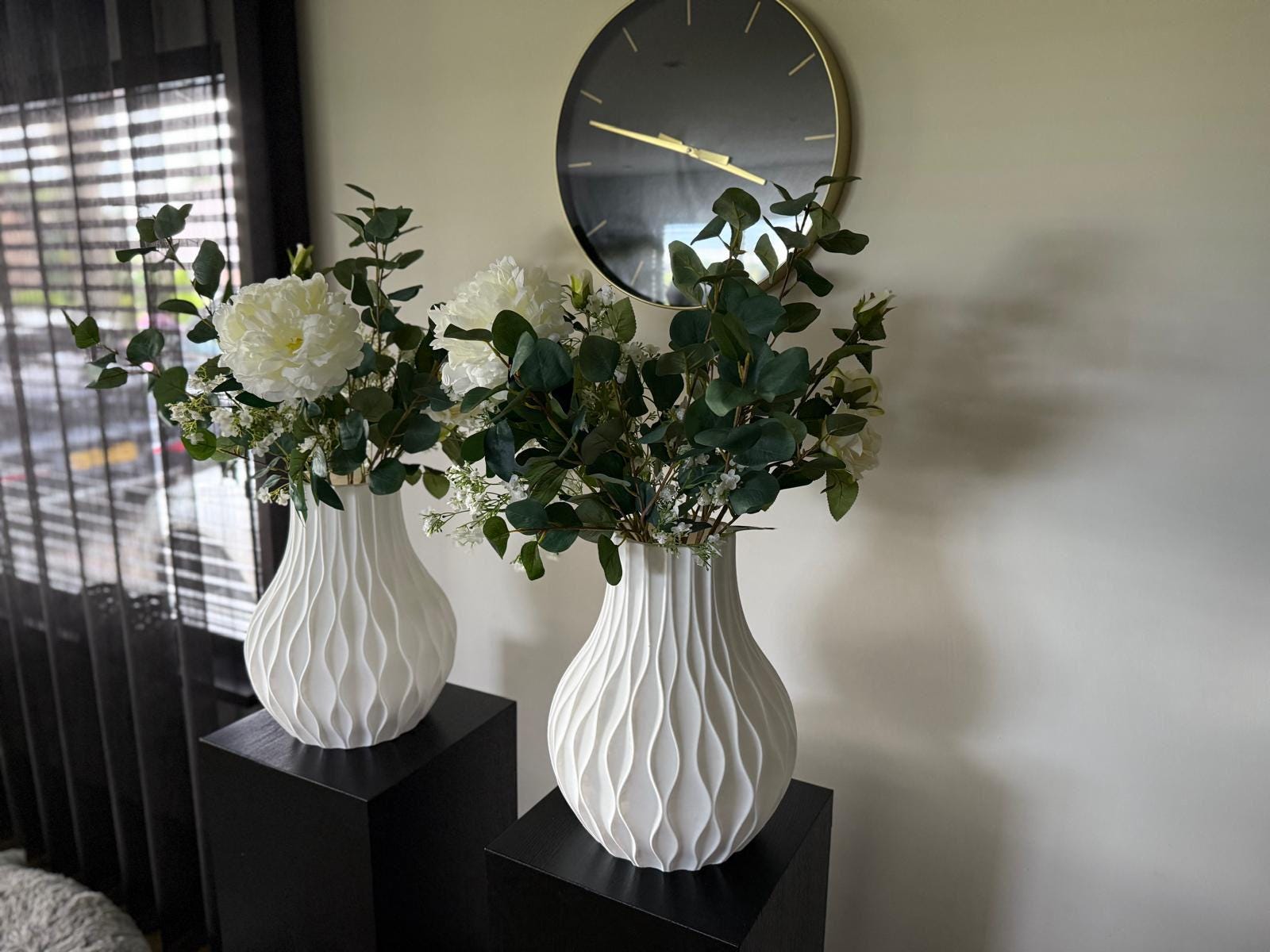 Modern Vase Decor | White Textured Minimalist Vase for Real Plants & Dried Flowers | Boho Centerpiece and Housewarming Gift