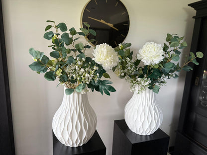 Modern Vase Decor | White Textured Minimalist Vase for Real Plants & Dried Flowers | Boho Centerpiece and Housewarming Gift