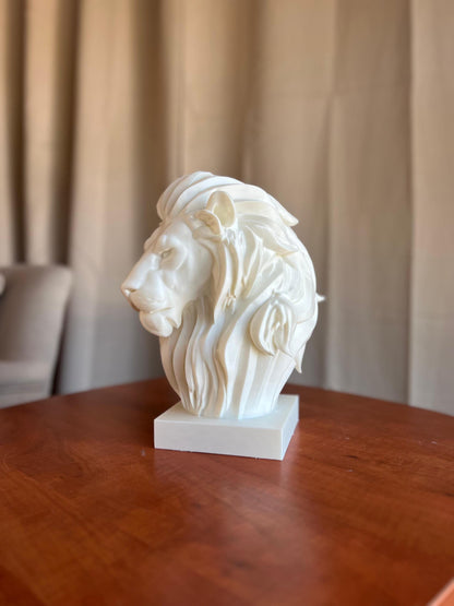 Lion Head Bust Statue | 3D Animal Sculpture | Majestic Lion Home Decor | Modern Statement Art Display | Wildlife Inspired Sculpture