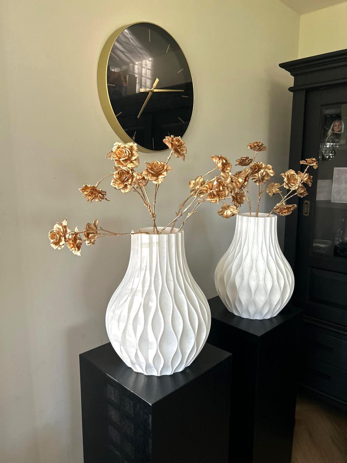 Modern Vase Decor | White Textured Minimalist Vase for Real Plants & Dried Flowers | Boho Centerpiece and Housewarming Gift