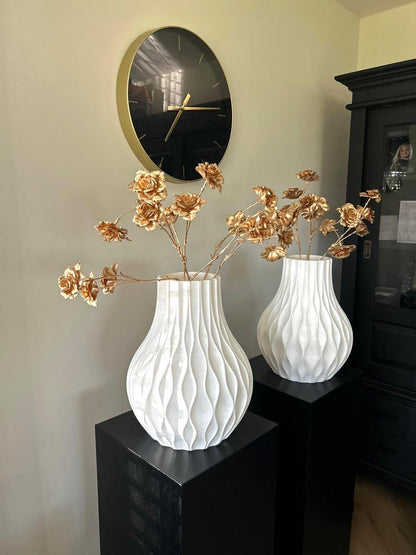 Modern Vase Decor | White Textured Minimalist Vase for Real Plants & Dried Flowers | Boho Centerpiece and Housewarming Gift