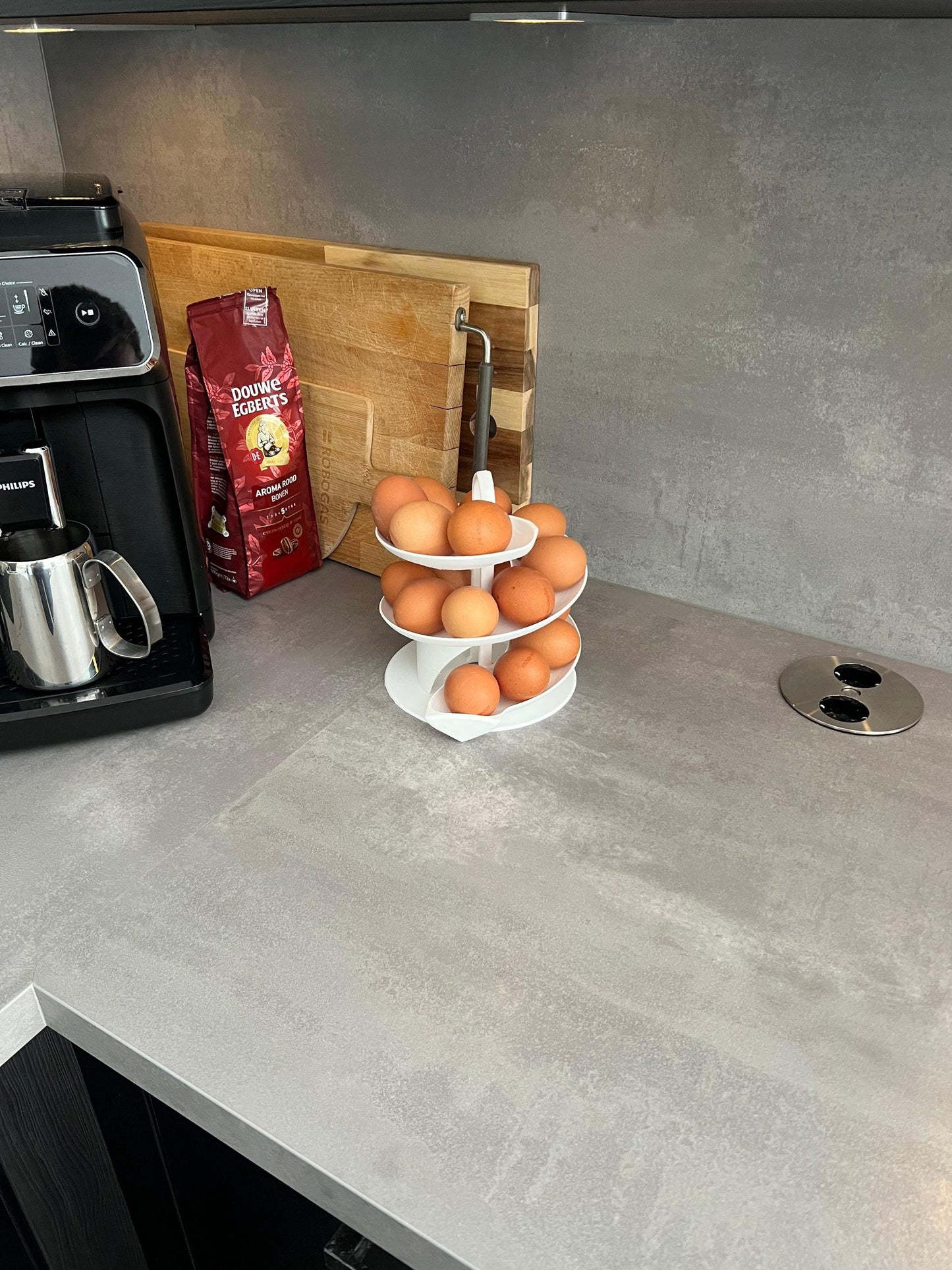 Egg Holder Dispenser | Spiral Egg Organizer | Modern Kitchen Storage | Rolling Egg Rack | Unique Countertop Display