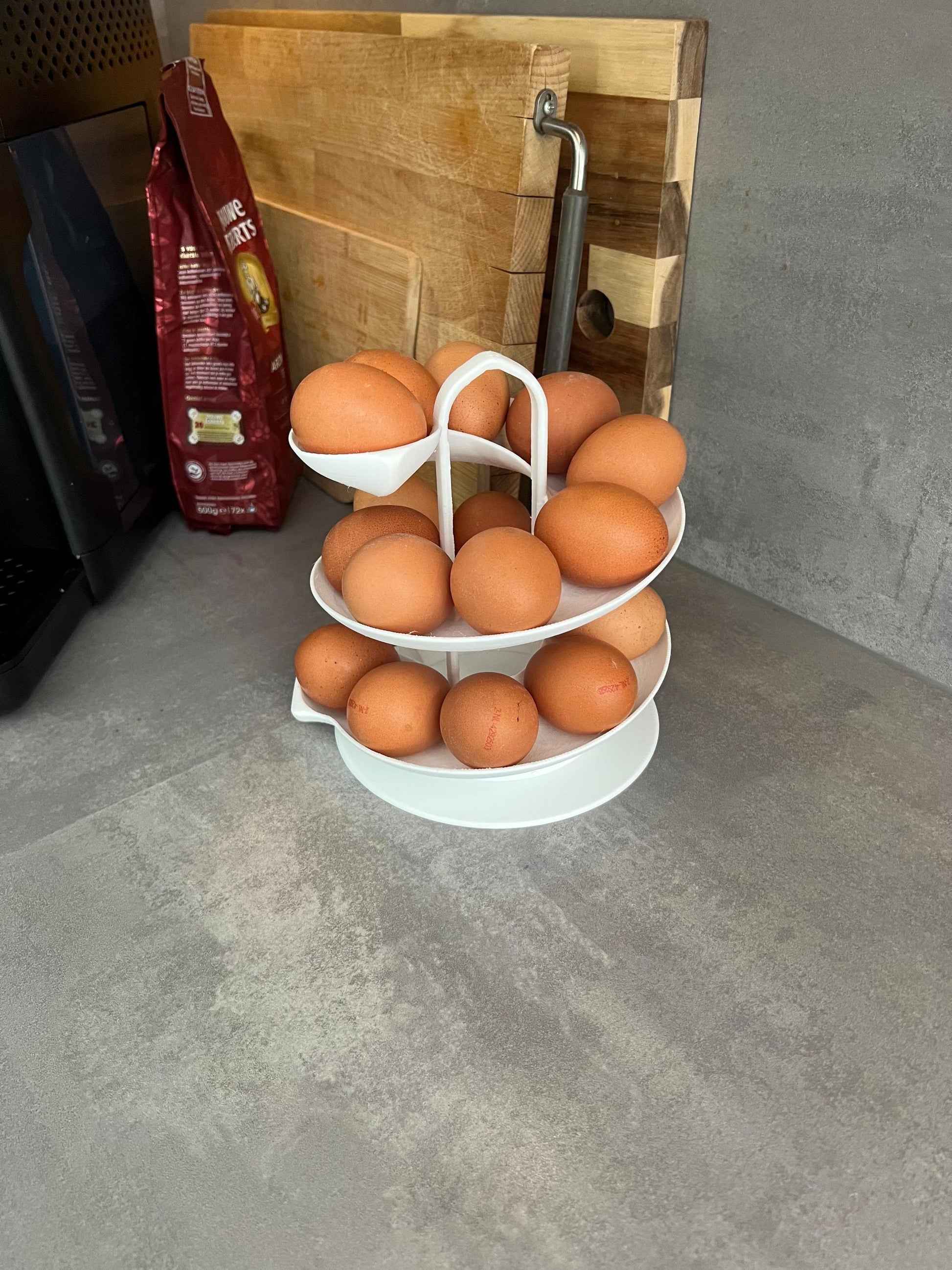 Egg Holder Dispenser | Spiral Egg Organizer | Modern Kitchen Storage | Rolling Egg Rack | Unique Countertop Display