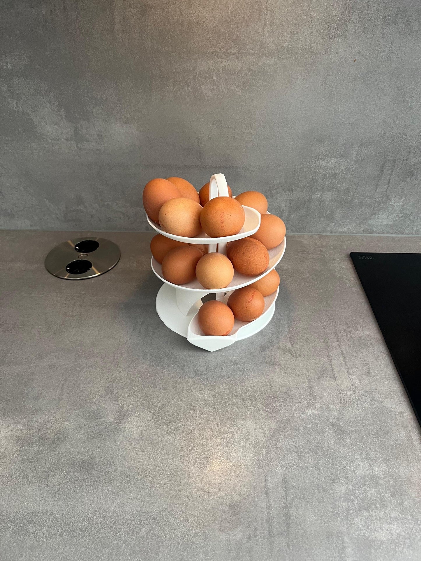 Egg Holder Dispenser | Spiral Egg Organizer | Modern Kitchen Storage | Rolling Egg Rack | Unique Countertop Display