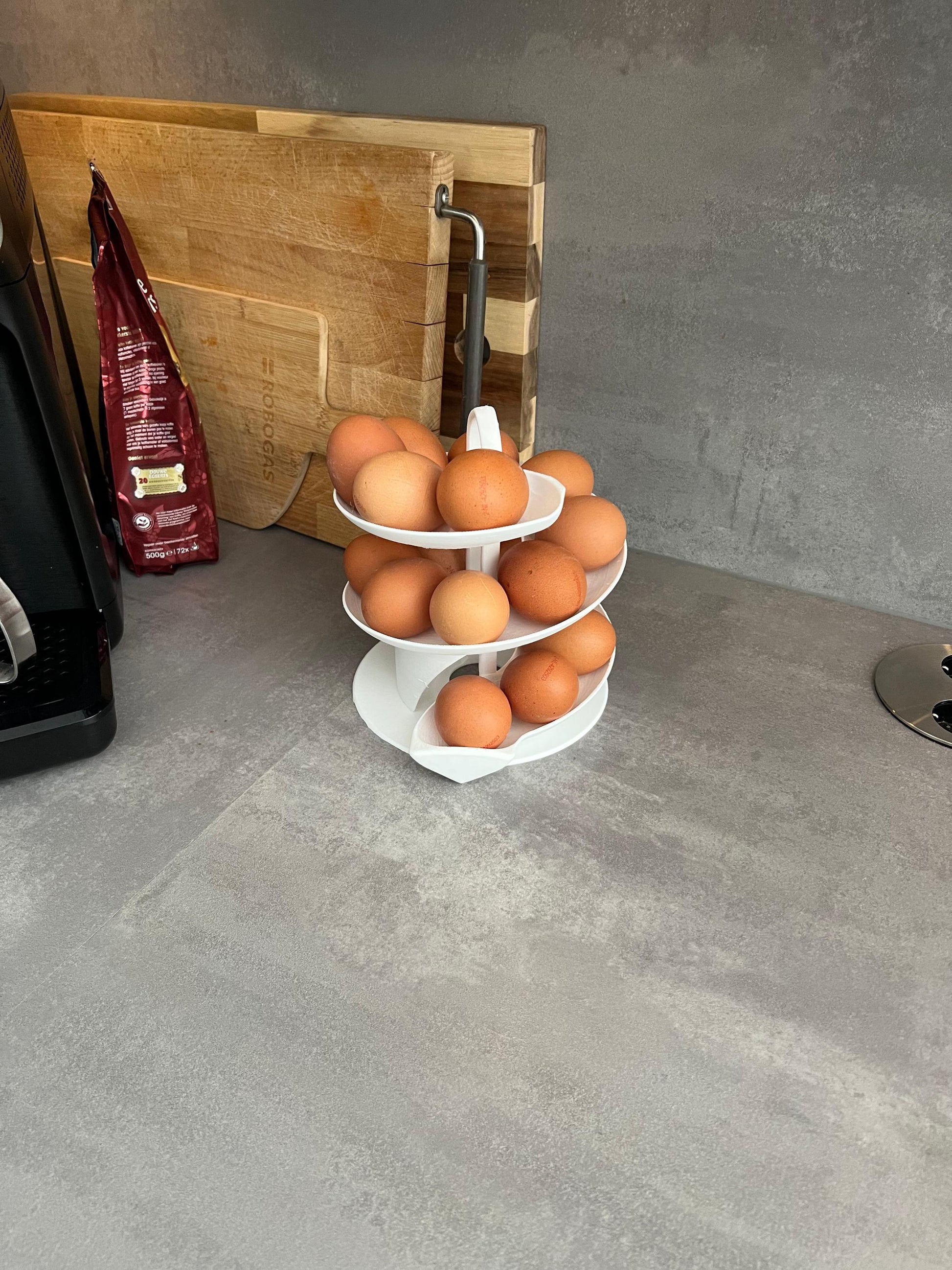 Egg Holder Dispenser | Spiral Egg Organizer | Modern Kitchen Storage | Rolling Egg Rack | Unique Countertop Display