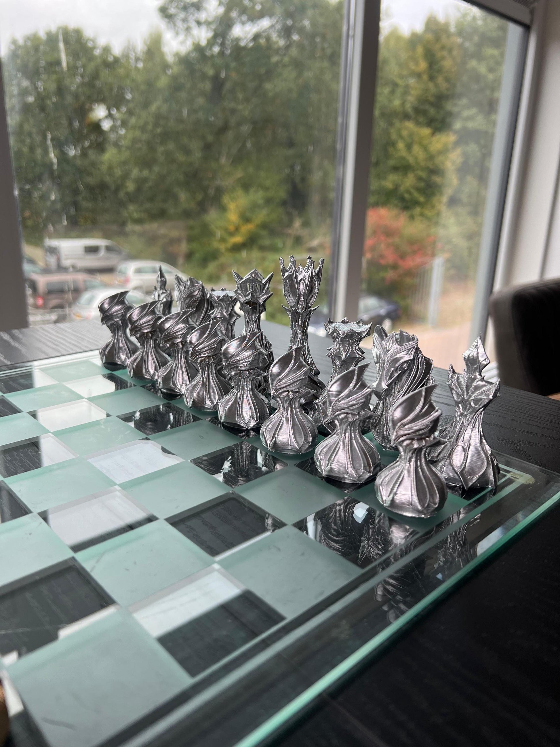 Chess Set Unique Handcrafted Origami | Gold and Silver Foil Pieces | Chess Gift | Modern Decor | Chessboard Art |