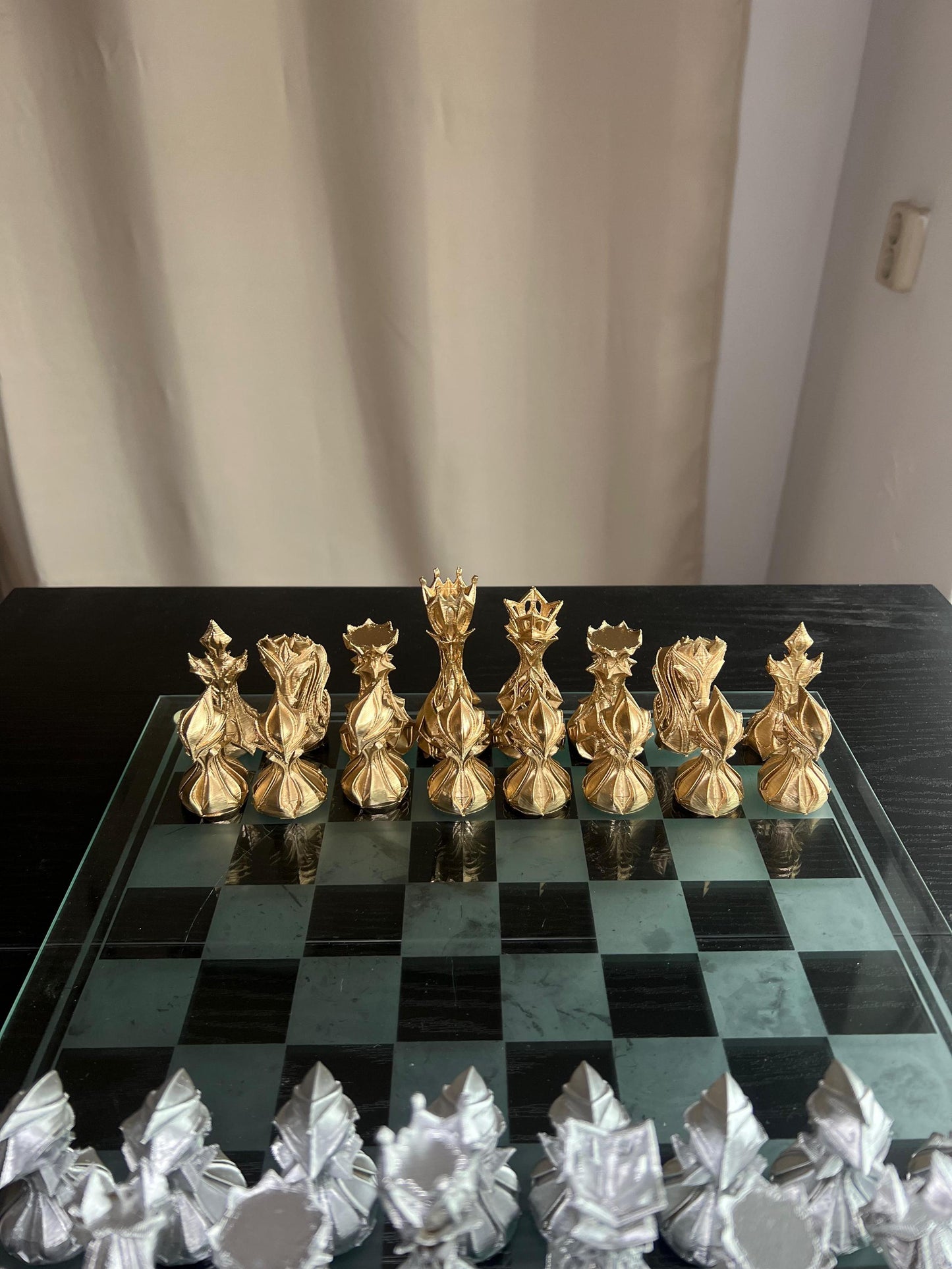 Chess Set Unique Handcrafted Origami | Gold and Silver Foil Pieces | Chess Gift | Modern Decor | Chessboard Art |