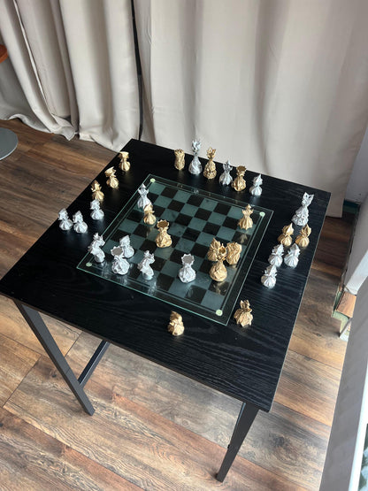Chess Set Unique Handcrafted Origami | Gold and Silver Foil Pieces | Chess Gift | Modern Decor | Chessboard Art |