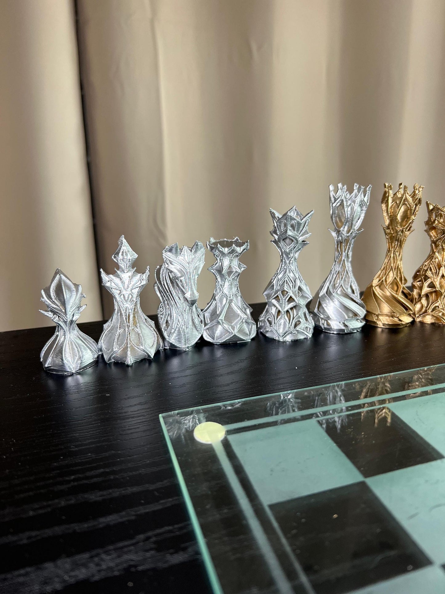Chess Set Unique Handcrafted Origami | Gold and Silver Foil Pieces | Chess Gift | Modern Decor | Chessboard Art |