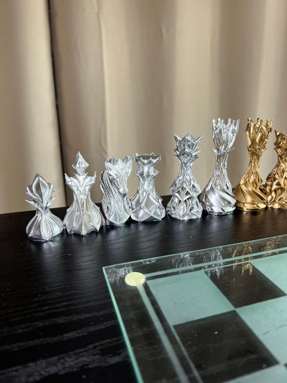 Chess Set Unique Handcrafted Origami | Gold and Silver Foil Pieces | Chess Gift | Modern Decor | Chessboard Art |