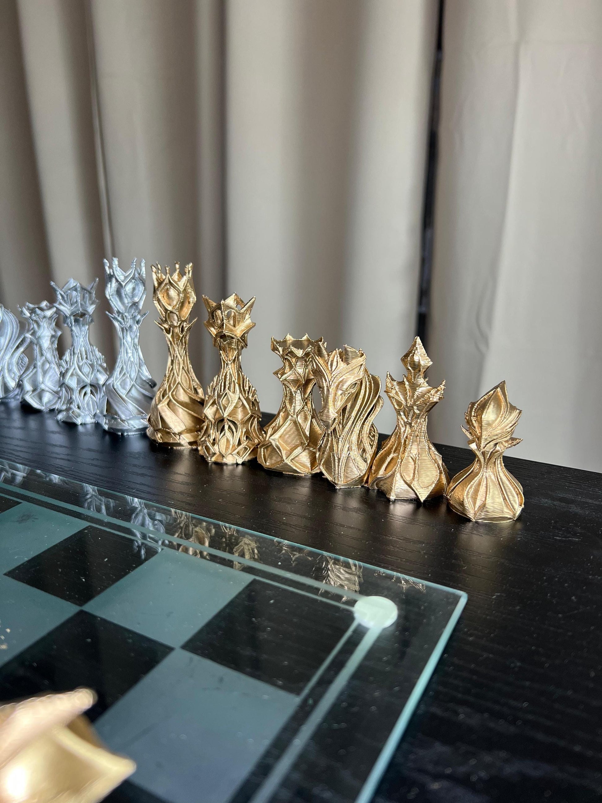 Chess Set Unique Handcrafted Origami | Gold and Silver Foil Pieces | Chess Gift | Modern Decor | Chessboard Art |