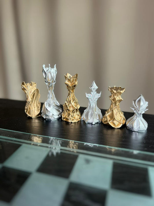 Chess Set Unique Handcrafted Origami | Gold and Silver Foil Pieces | Chess Gift | Modern Decor | Chessboard Art |
