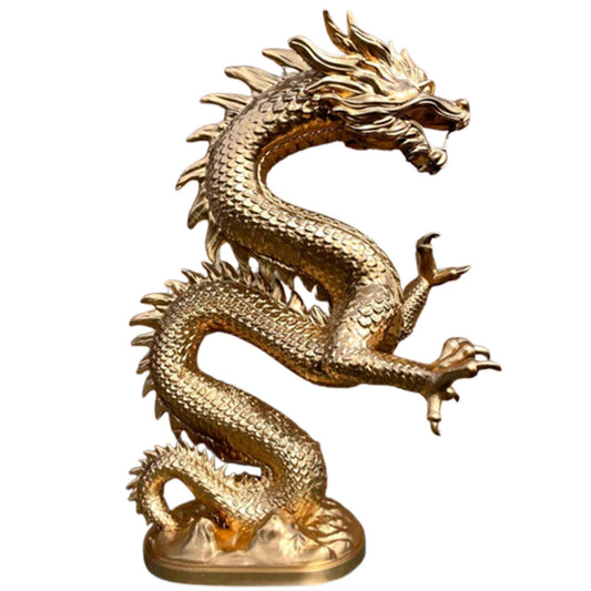 Golden Dragon Statue Chinese Feng Shui Sculpture Home Decor Office Ornament Luck Wealth Prosperity Figurine Table Centerpiece