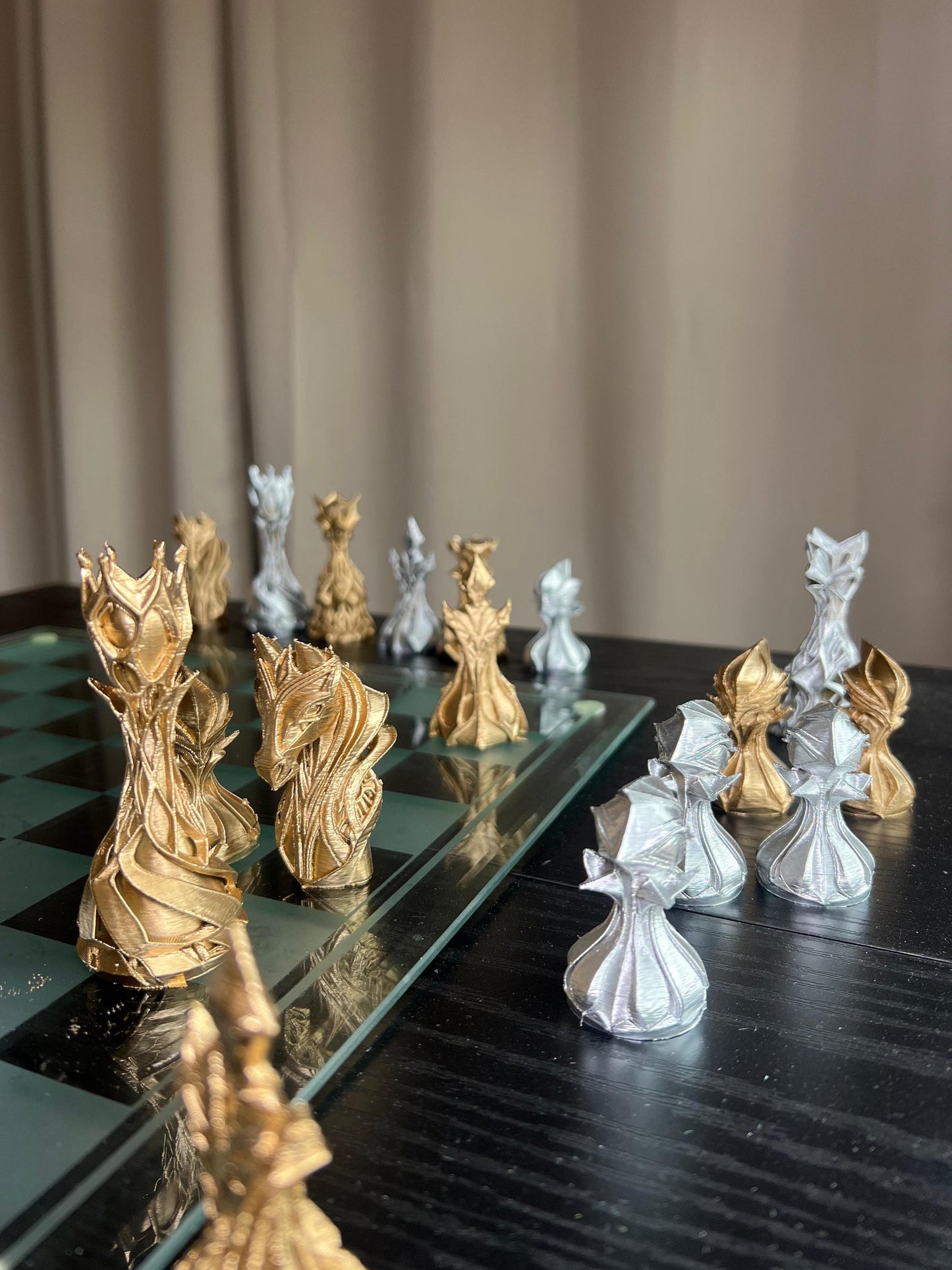 Chess Set Unique Handcrafted Origami | Gold and Silver Foil Pieces | Chess Gift | Modern Decor | Chessboard Art |