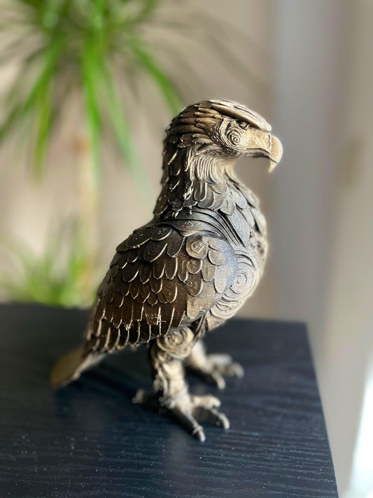 Eagle Statue Bird Sculpture Intricate Fantasy decor with Spiral Feathers - Mythical Desk Decor Gift