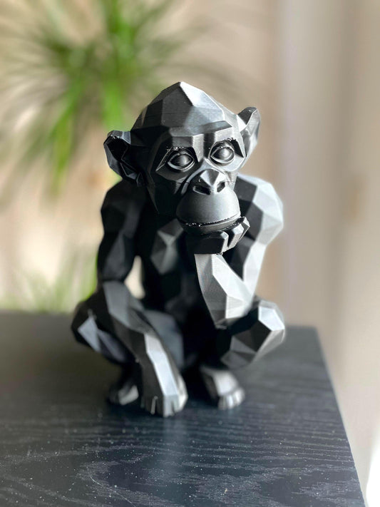 Thinking Monkey Statue Low Poly Geometric Sculpture Modern Desk Decor