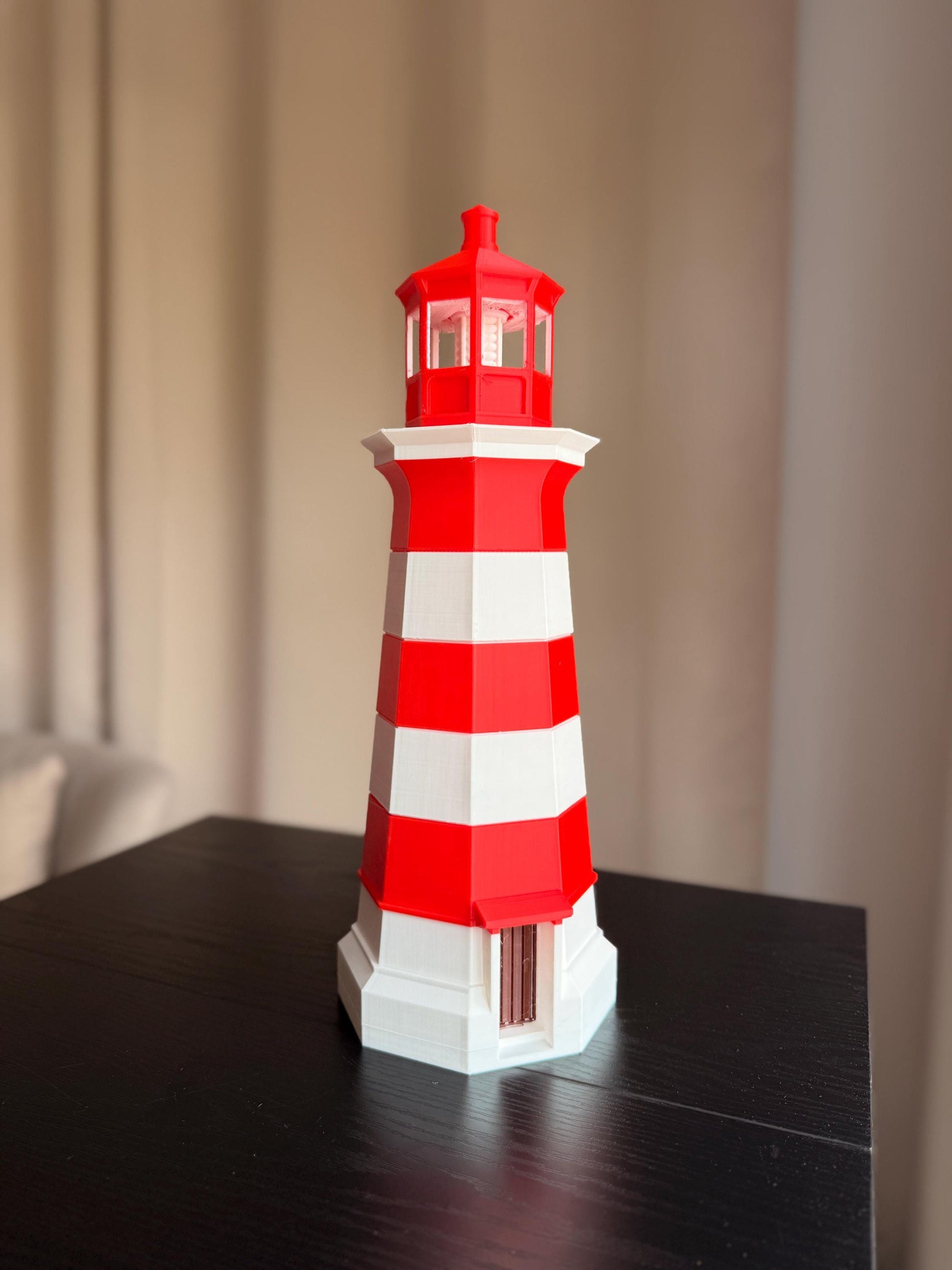 Red White Lighthouse Decor | Nautical Home Decor | Coastal Beach Decor | Maritime Model | Striped Lighthouse Figurine Gift