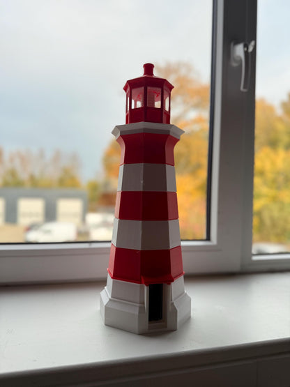 Red White Lighthouse Decor | Nautical Home Decor | Coastal Beach Decor | Maritime Model | Striped Lighthouse Figurine Gift