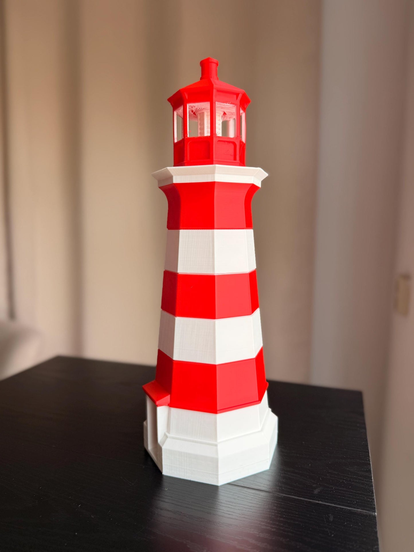 Red White Lighthouse Decor | Nautical Home Decor | Coastal Beach Decor | Maritime Model | Striped Lighthouse Figurine Gift