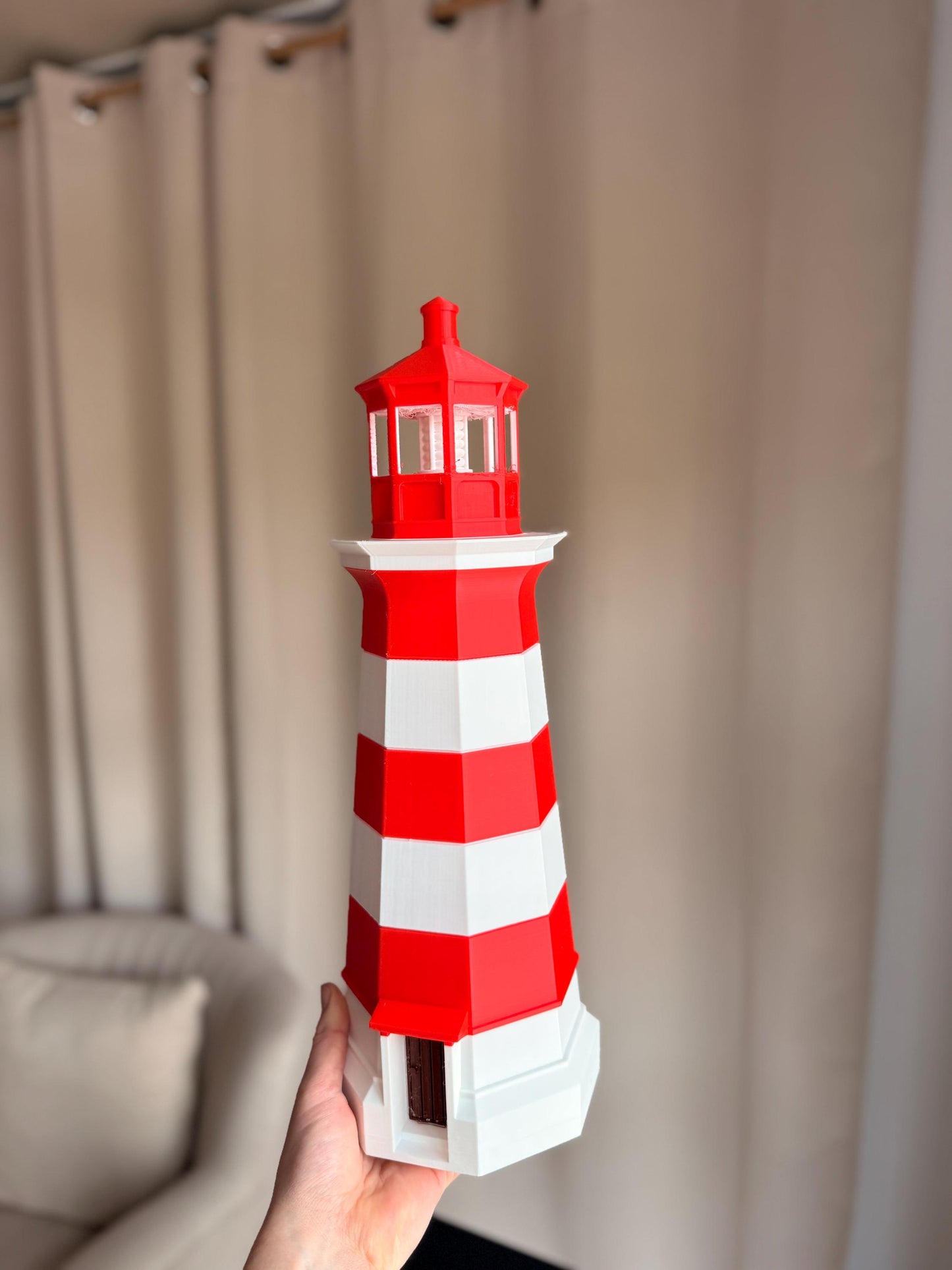Red White Lighthouse Decor | Nautical Home Decor | Coastal Beach Decor | Maritime Model | Striped Lighthouse Figurine Gift