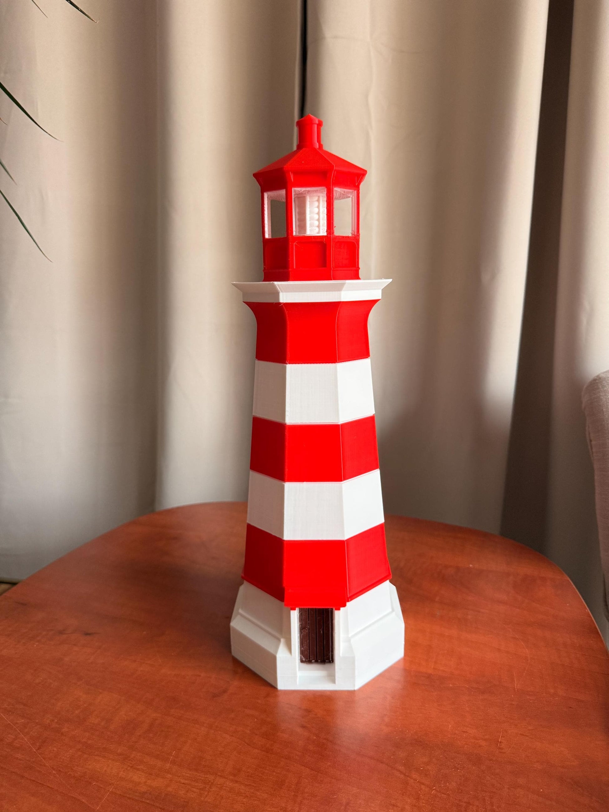 Red White Lighthouse Decor | Nautical Home Decor | Coastal Beach Decor | Maritime Model | Striped Lighthouse Figurine Gift