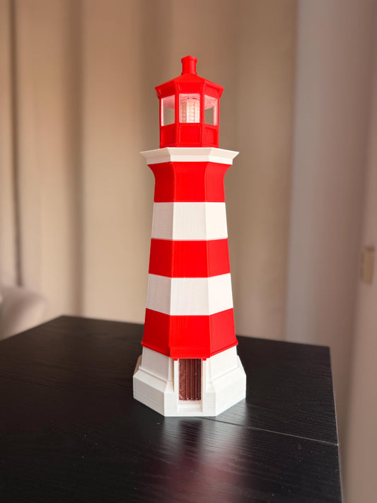 Red White Lighthouse Decor | Nautical Home Decor | Coastal Beach Decor | Maritime Model | Striped Lighthouse Figurine Gift