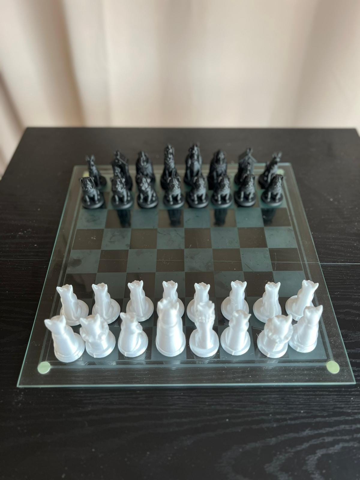 Chess Set Cat Vs Dog | Animal Chess Set | Unique Handcrafted Origami | Black and White Foil Pieces | Chess Gift | Modern Decor | Chessboard