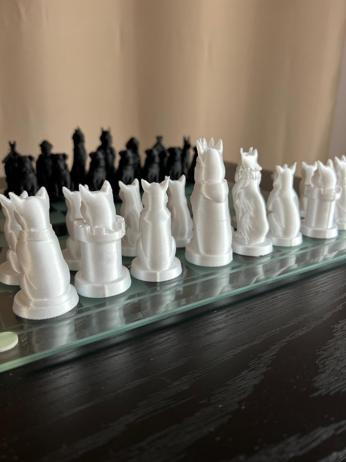 Chess Set Cat Vs Dog | Animal Chess Set | Unique Handcrafted Origami | Black and White Foil Pieces | Chess Gift | Modern Decor | Chessboard