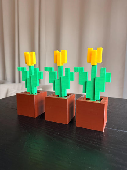 Pixel Art Tulip Flower Decor | 8-Bit Gaming Desk Ornament | Retro Minecraft Style Plant Gift | Gamer Room Decoration | Nerdy Home Decor