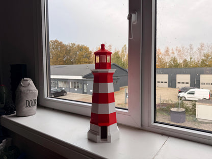 Red White Lighthouse Decor | Nautical Home Decor | Coastal Beach Decor | Maritime Model | Striped Lighthouse Figurine Gift