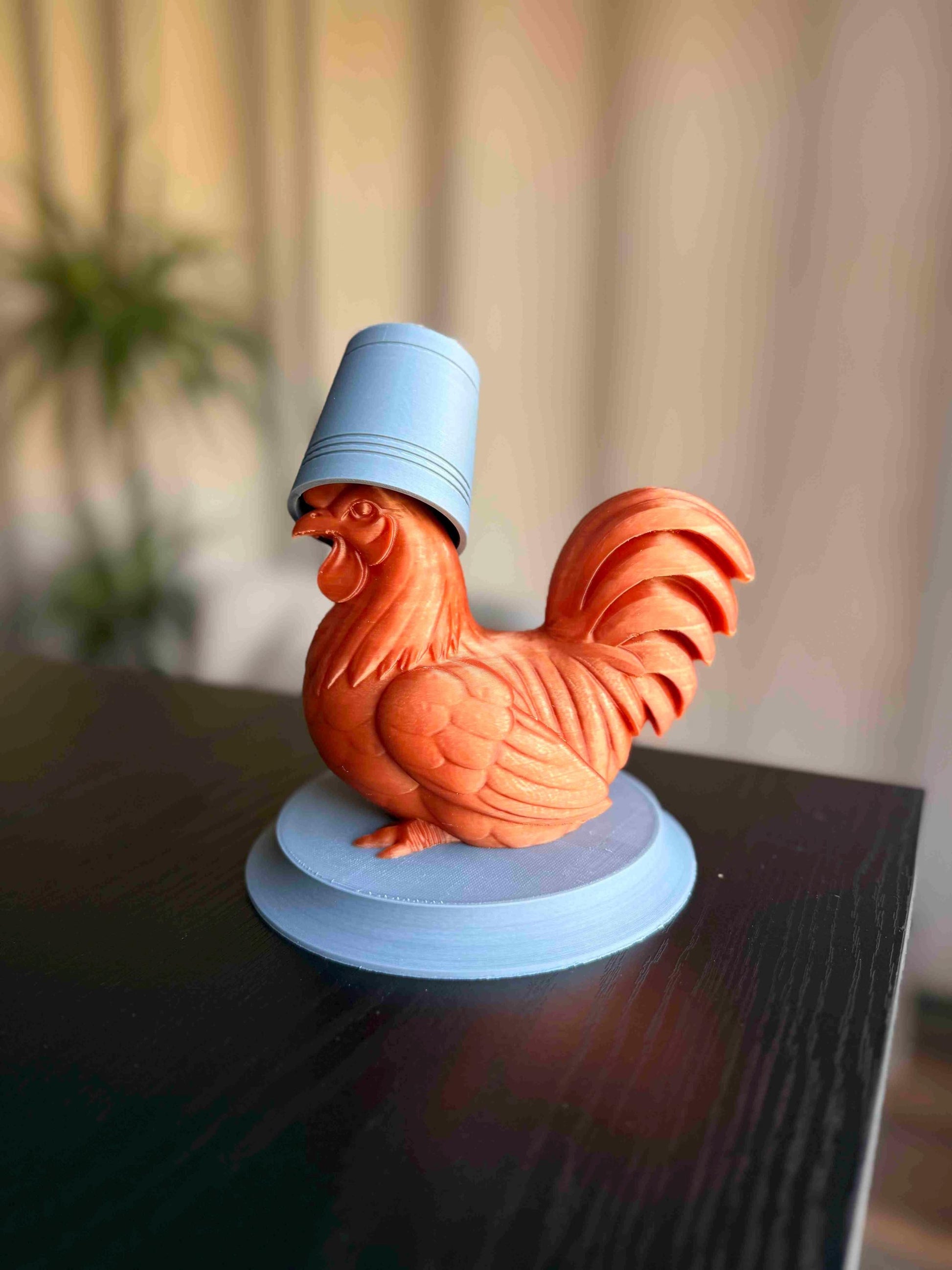 Rooster Figurine with Bucket | Gaming Inspired Desk Decor | Cute Chicken Ornament | Farm Animal Statue | Gamer Gifts