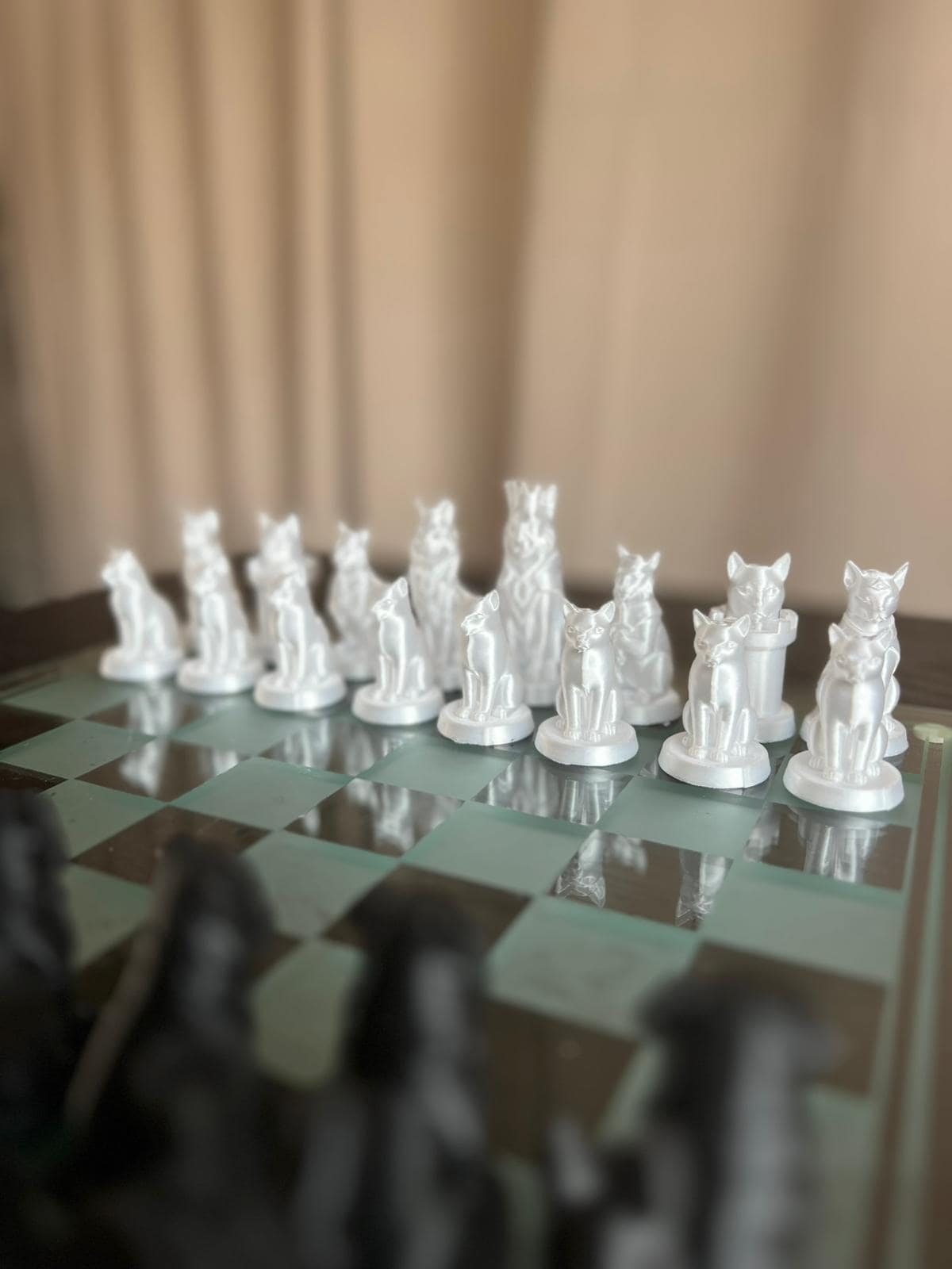 Chess Set Cat Vs Dog | Animal Chess Set | Unique Handcrafted Origami | Black and White Foil Pieces | Chess Gift | Modern Decor | Chessboard