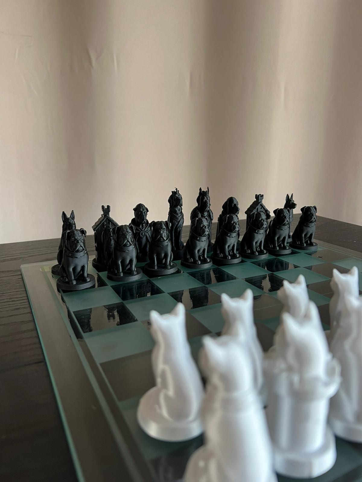 Chess Set Cat Vs Dog | Animal Chess Set | Unique Handcrafted Origami | Black and White Foil Pieces | Chess Gift | Modern Decor | Chessboard