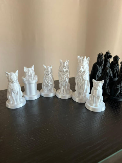 Chess Set Cat Vs Dog | Animal Chess Set | Unique Handcrafted Origami | Black and White Foil Pieces | Chess Gift | Modern Decor | Chessboard