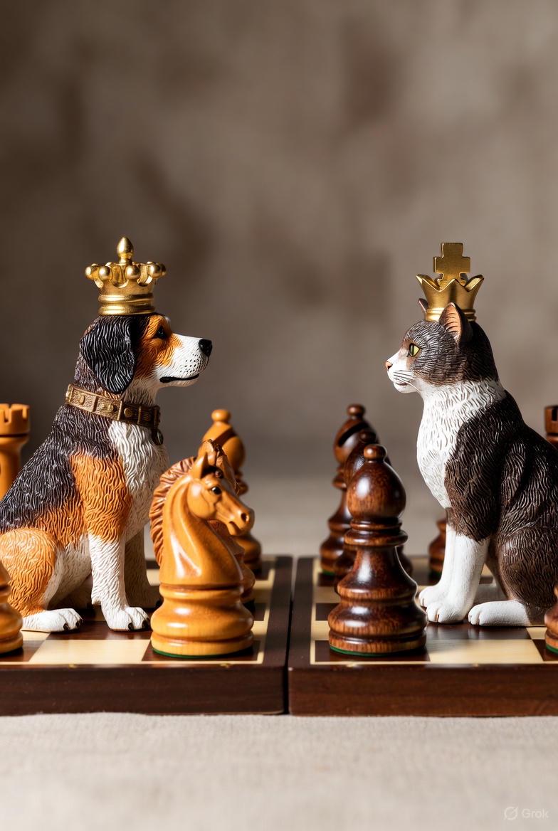 Chess Set Cat Vs Dog | Animal Chess Set | Unique Handcrafted Origami | Black and White Foil Pieces | Chess Gift | Modern Decor | Chessboard