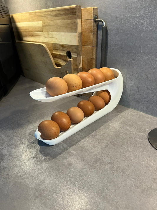 Egg Holder Dispenser | Egg Organizer | Modern Kitchen Storage | Rolling Egg Rack | Unique Countertop Display