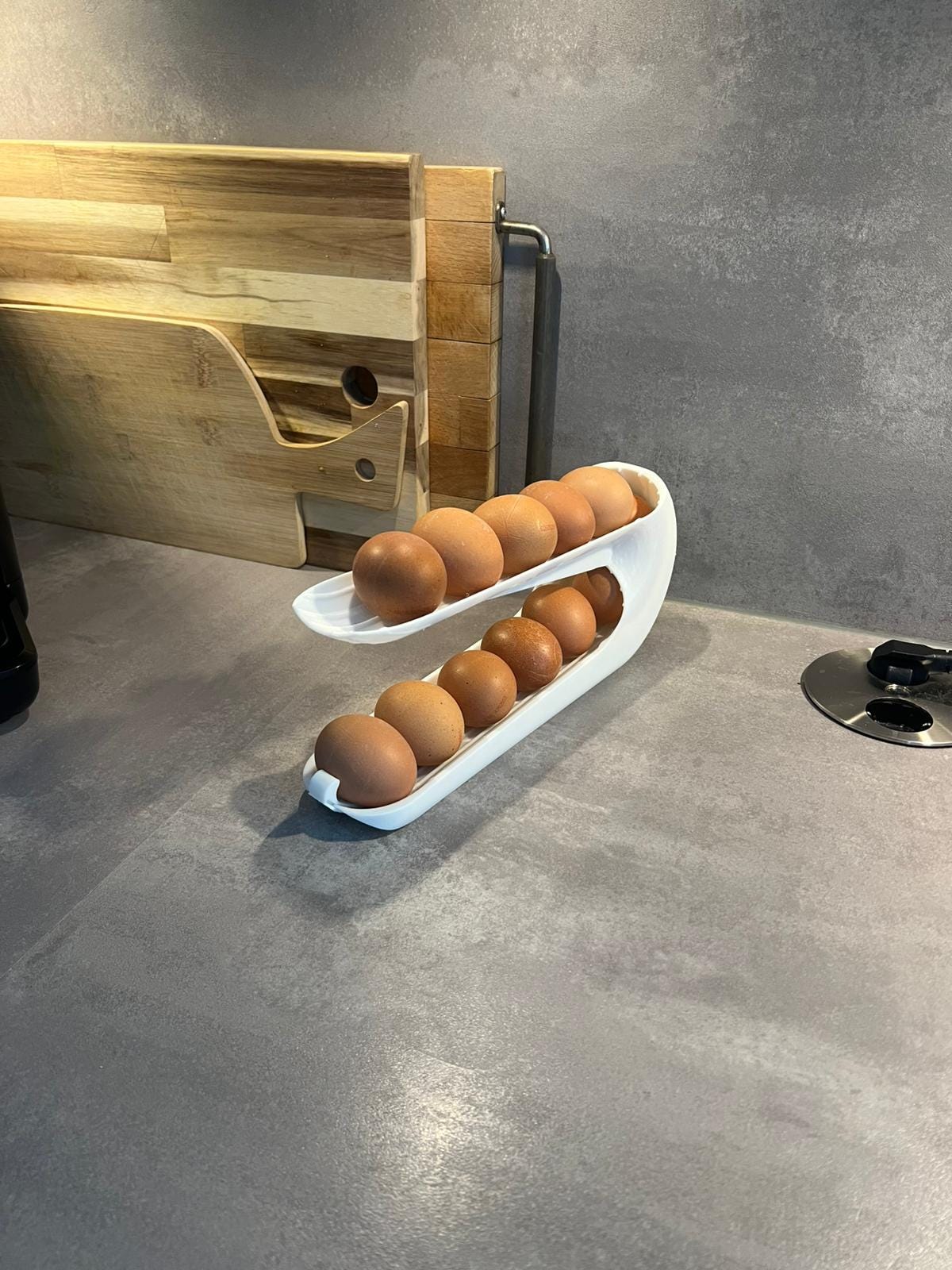 Egg Holder Dispenser | Egg Organizer | Modern Kitchen Storage | Rolling Egg Rack | Unique Countertop Display