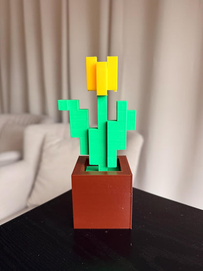 Pixel Art Tulip Flower Decor | 8-Bit Gaming Desk Ornament | Retro Minecraft Style Plant Gift | Gamer Room Decoration | Nerdy Home Decor
