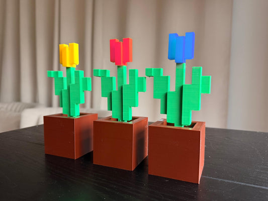 Pixel Art Tulip Flower Decor | 8-Bit Gaming Desk Ornament | Retro Minecraft Style Plant Gift | Gamer Room Decoration | Nerdy Home Decor