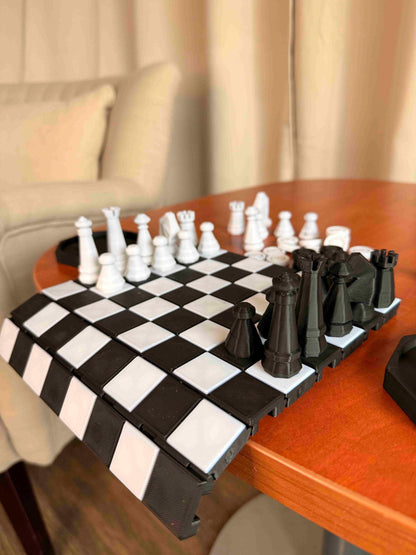 Chess Set with storage | Chess Board | Curved Flexible Portable Board with Storage | Chess and checkers Pieces | Chess Game Gift