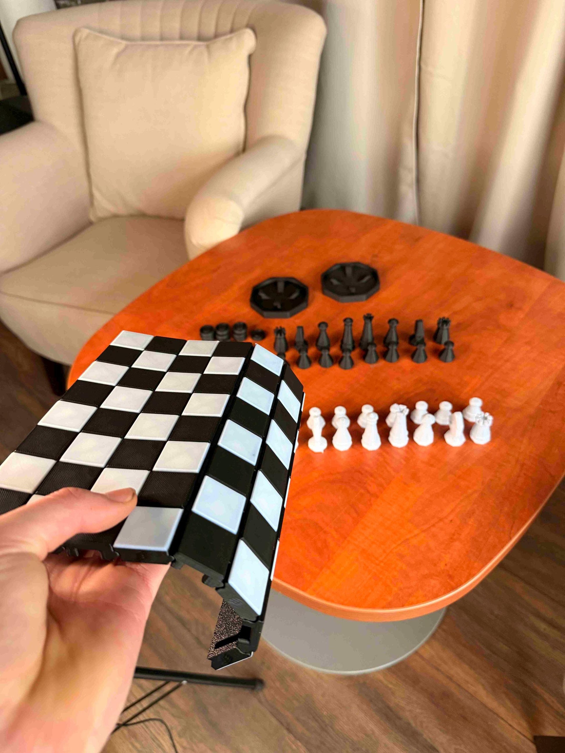 Chess Set with storage | Chess Board | Curved Flexible Portable Board with Storage | Chess and checkers Pieces | Chess Game Gift