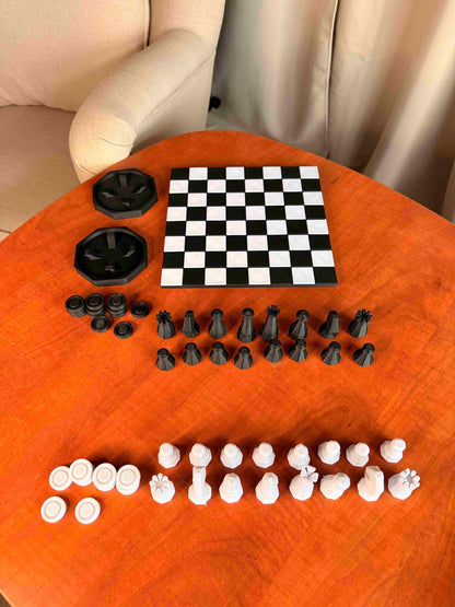 Chess Set with storage | Chess Board | Curved Flexible Portable Board with Storage | Chess and checkers Pieces | Chess Game Gift