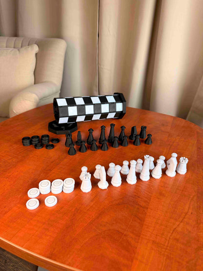 Chess Set with storage | Chess Board | Curved Flexible Portable Board with Storage | Chess and checkers Pieces | Chess Game Gift